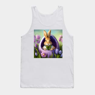 Cartoon Bunny popping out of Lilac Easter Egg surrounded by Flowers Tank Top